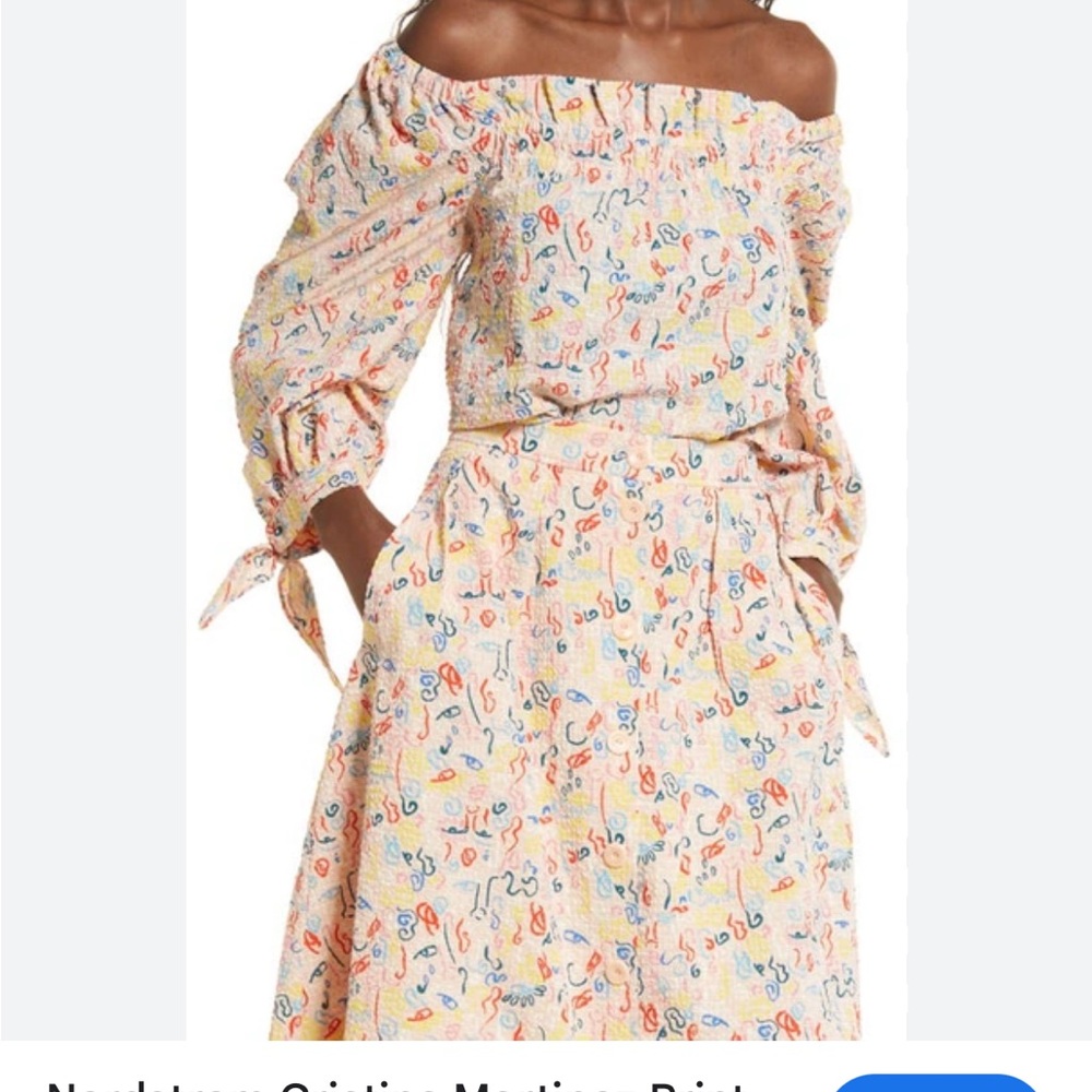 Nordstrom CRISTINA MARTINEZ print pink peach doodle blouse & skirt  size L